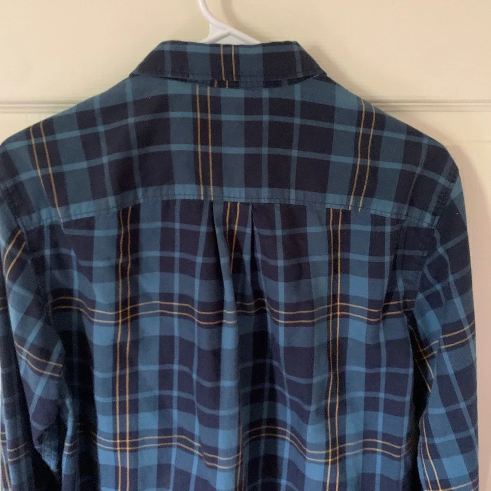 The North Face Men's Small Button Front Shirt Blue Plaid L-Sleeve Button Pocket